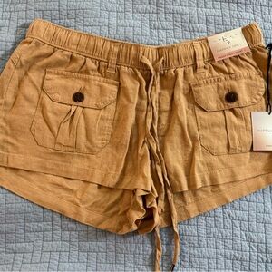 Tan Cargo Shorts with Elastic Waistband